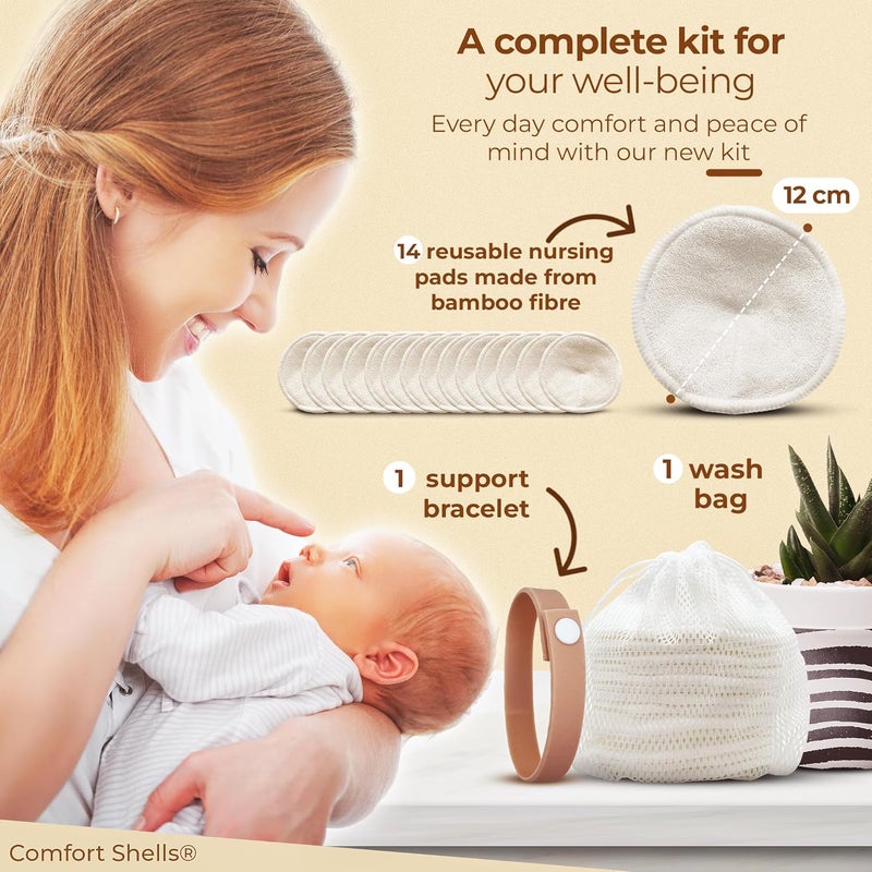 Comfort Shells ® Reusable Nursing Pads – 14 Pack Ultra Soft Breast Pads + Laundry Bag + Nursing Clip Bracelet – Washable, Hypoallergenic – Absorbs Breast Milk Leaks - Image 2